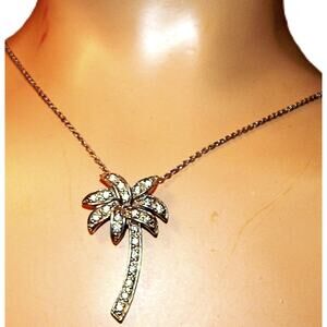 Vintage Darling Tropical 925 Silver Palm Tree Pendant Necklace